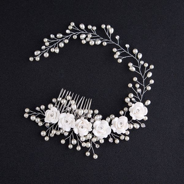 

new fashion korean women hair comb bride wedding hair clip handmade flowers beads decoration ladies hairs accessories smr88, Golden;white