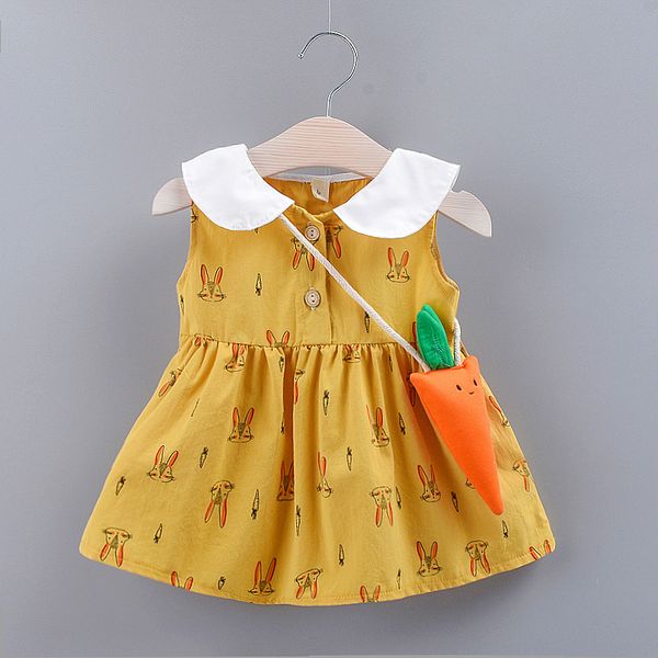 

2019 лето нового стиля childrenswear рукава питер пэн воротник девочек цветочная сумка симпатичная редька платье с мешком, Red;yellow