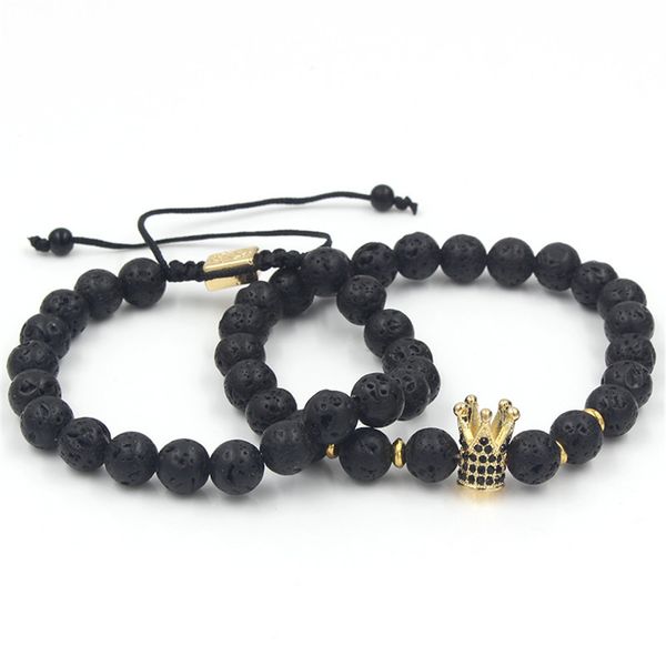 

faitheasy exaggeration natural volcano stone with crown weave bracelet, Golden;silver