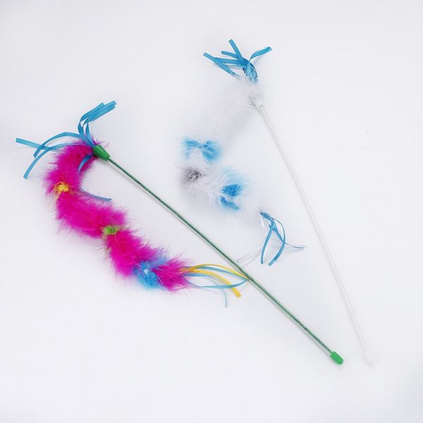 

2018 cat pet interacitve toys funny stick pet cat teaser feather toys with ribbon wand catcher teaser sticks cats toy
