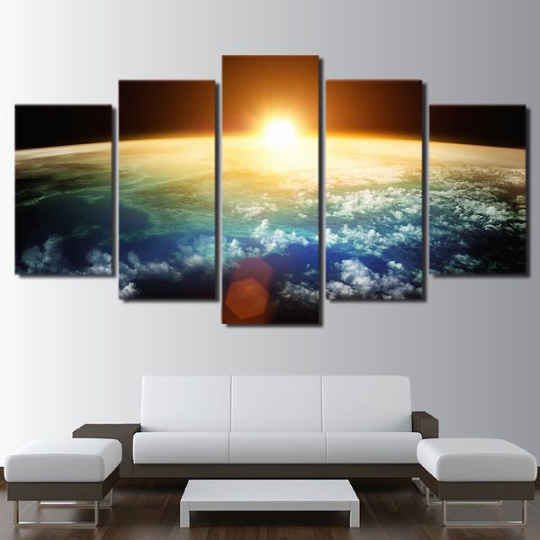 

wall art pictures home decor living room hd prints 5 piece sun rising over earth poster universe space canvas painting framework