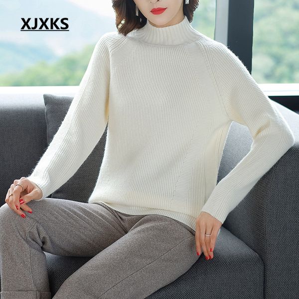 

xjxks women turtleneck sweater new 2019 autumn winter solid color all-match comfortable warm women cashmere knitted sweater pullover, White;black