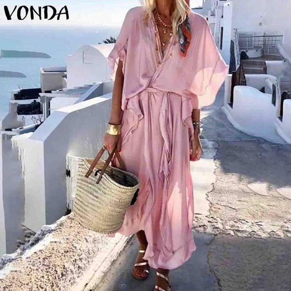 

summer maxi long dress women sundress vonda 2019 holiday half flare sleeve bohemian dress beach plus size party vestido s-5xl, Black;gray