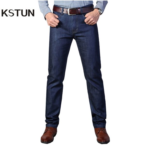 

kstun men's jeans autumn and winter straight blue business man trousers high waist qulity brand classic direct gentleman homme