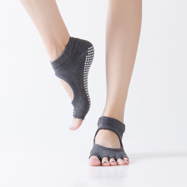

sports socks women anti slip yoga sockstoe sport cotton pilates sock ventilation quick-dry balle dance slippers, Black