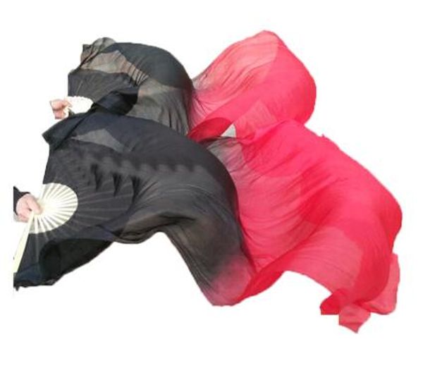 

wholesale customized 180cm women belly dance veils size real silk fan veil pairs fire flame folk dance oriental accessory, Black;red