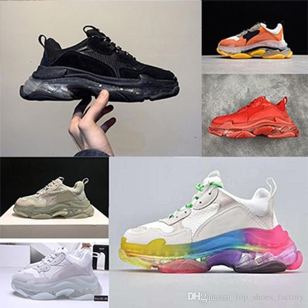 

triple s rubber low chunky trainers clear bottom brand luxury designer men shoes women platform sports trainers green rainbow shoes, Black