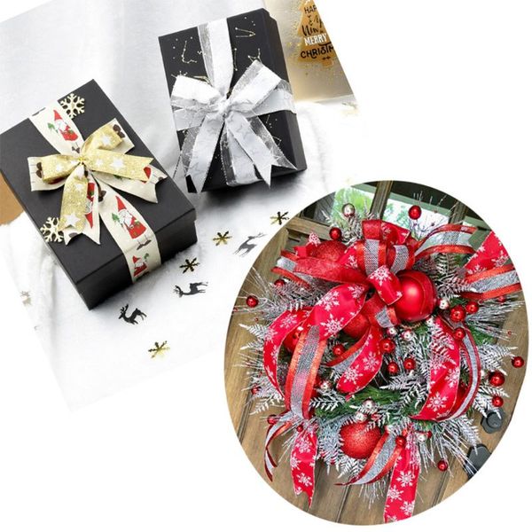 

10m wired christmas ribbon polyester sheer glitter colorful snowflake diy crafts, Black