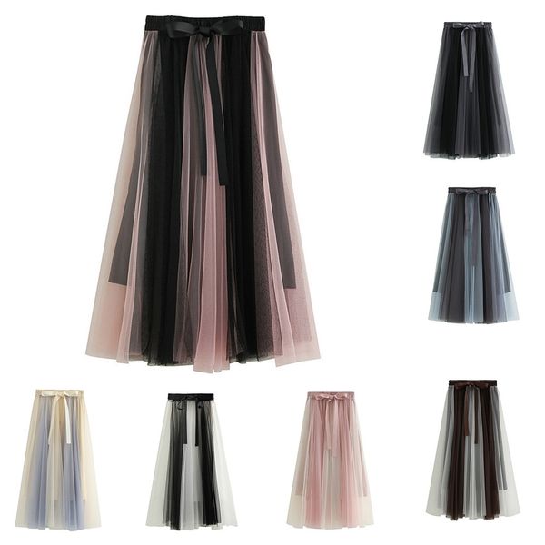

2019 new wild skirt for women spring summer elastic high waist long mesh skirt womens tutu maxi pleated jupe femme 42, Black