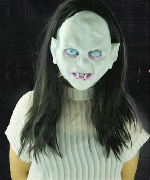 

halloween witch ghost costume accessories vendetta sadako horror masks with hair thriller rotocast masks, Silver