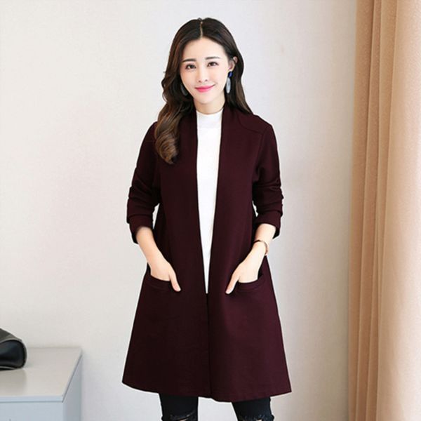 

2019 korean style women brief cardigan trench coat ladies work clothes plus size show thin coats outwear trenca mujer invierno, Tan;black