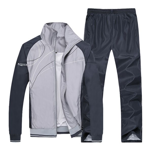 

new men's set spring autumn men sportswear 2 piece set sporting suit jacket+pant sweatsuit tracksuit outwear student uniform, Gray