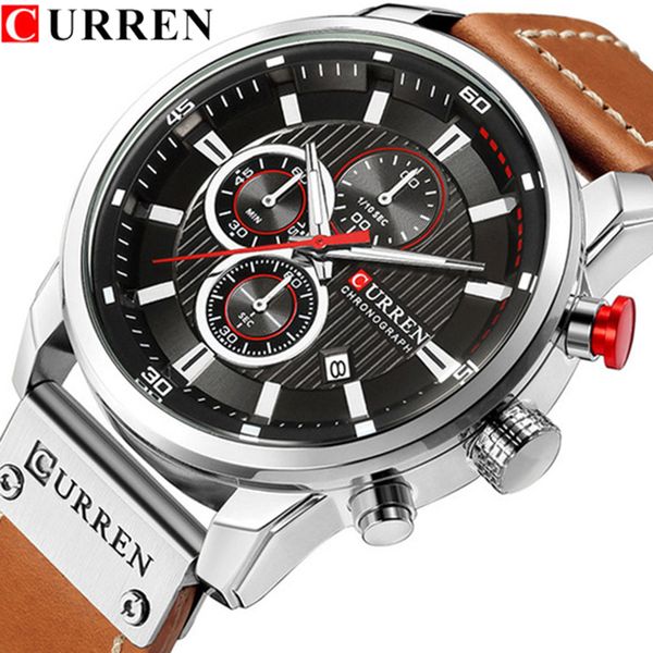 

relogio masculino fashion casual curren watches men quartz brand analog male watch men sports army waterproof watch, Slivery;brown