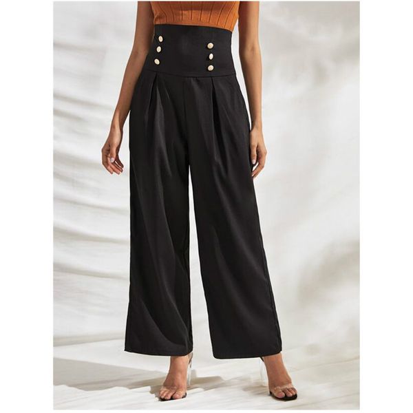 

women autumn black high waist wide leg pants casual loose palazzo pants women long trousers, Black;white