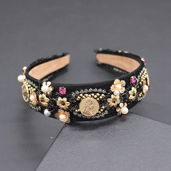 

beauty head lace simple casual show temperament headband baroque fashion temperament simple beauty head pearl headband 858, Golden;white