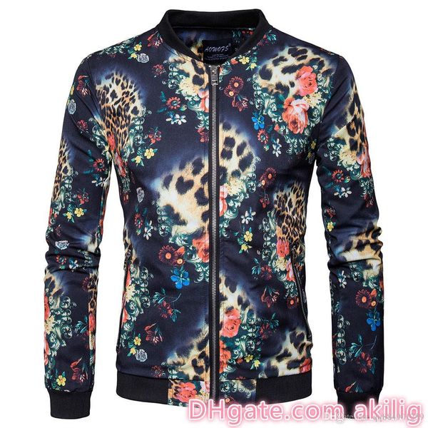 

spring new fashion floral print slim fit mens designer jackets digital printed lapel fitted shirt with long sleeves size m-3xl, Black;brown