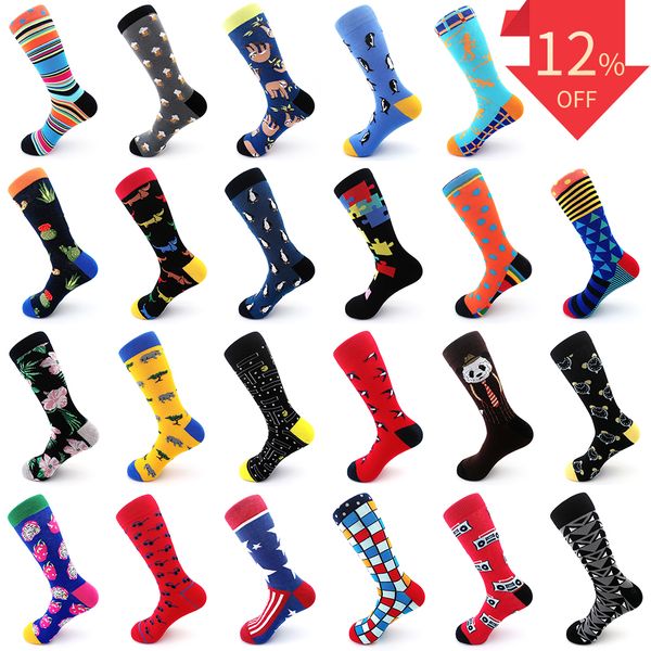 

1 pair men women crew socks casual combed cotton breathable cartoon animal flower creative funny happy socks gifts, Black