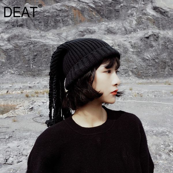

deat] 2019 spring winter woman personality stylish dreadlocks tassels knitting keep warm two wear methods hat all match li04, Blue;gray