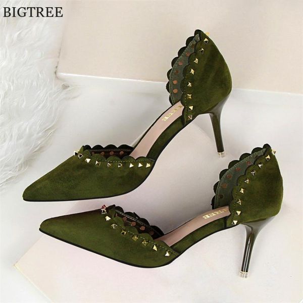

new women pumps 2019 fashion women high heels shoes rivet ladies shoes shallow sweet heels pumps pointed toe wedding, Black