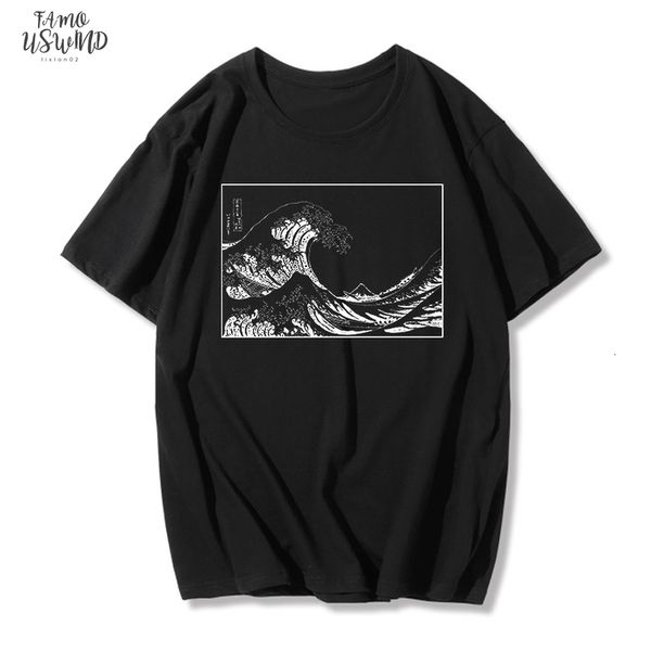 

streetwear womens t shirt the great wave off kanagawa print summer harajuku v neck japanese wave vintage bf loose female t, White