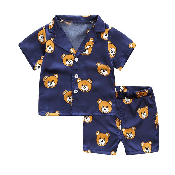 

kids summer pajamas summer girls clothes set cute bear print children clothing 2018 gir clothes tshirt+shorts 2pcs boys clothes y190518, White