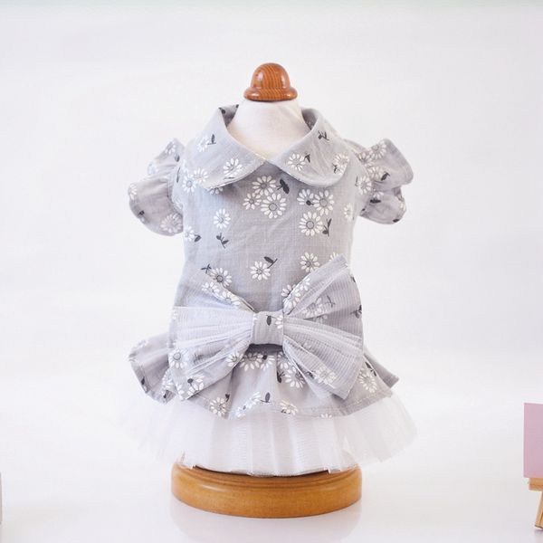 

dog party dress pet cat dog tutu dress sun flower pattern puppy princess with bowknot wedding pet summer clothe