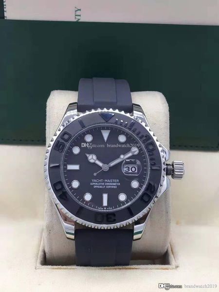 

rubber strap luxury mens watch 226659 yacht master ceramic bezel 42mm sup automatic mechanical mens stainless steel wristwatch, Slivery;brown