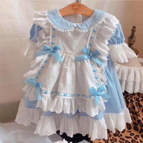 

baby girl spanish lolita princess dress lace stitching cute ball gown dress for girls birthday party, Red;yellow