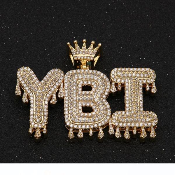 

a-z custom name bubble letters necklaces mens fashion hip hop jewelry iced out gold silver crown initial letter pendant necklace
