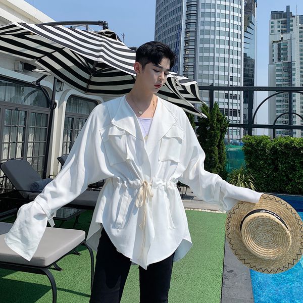 

male women lovers clothing streetwear hip hop drawstring waist coat outerwear men vintage fashion casual loose jacket, Black;brown