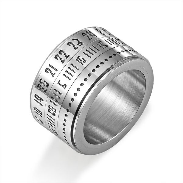 

new desingntime rotating rings titanium steel arabic numerals calendar rings black clock band ring ring for men jewelry, Golden;silver
