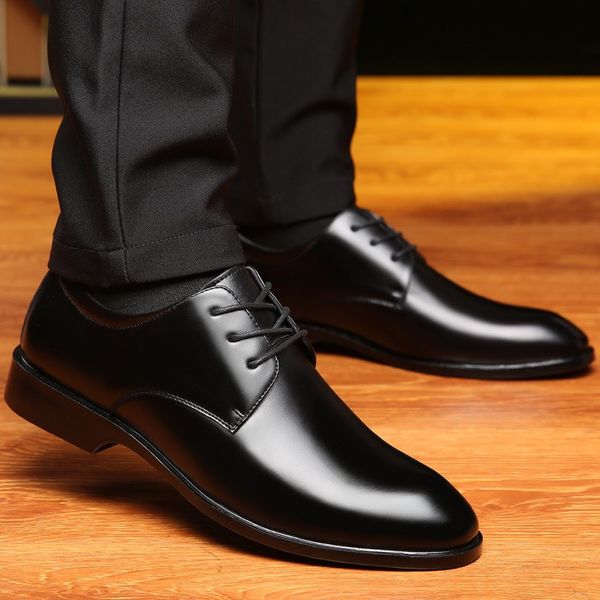 

2019 spring summer height increasing 6cm formal mens oxford shoes genuine leather business casual shoes men dress office shoes, Black