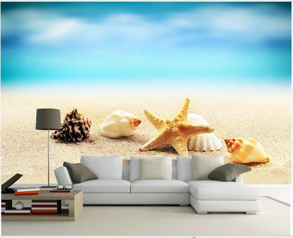 

3d room wallpaper custom p non-woven mural modern minimalist and refreshing beach starfish conch background wall paper 3d wall murals