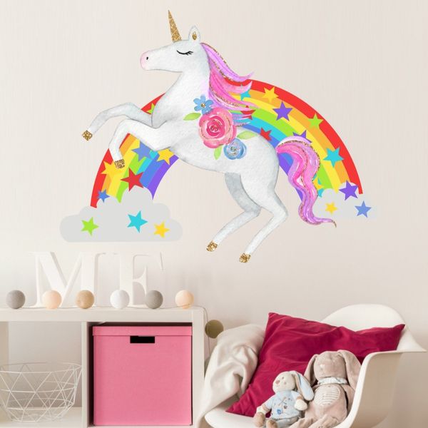 Retail Kids Rainbow Star Unicorn Wall Stickers Home Decor Art Wall Sticker Children Waterproof Decal Wallpaper Girls Bedroom Decorations Wall Stickers