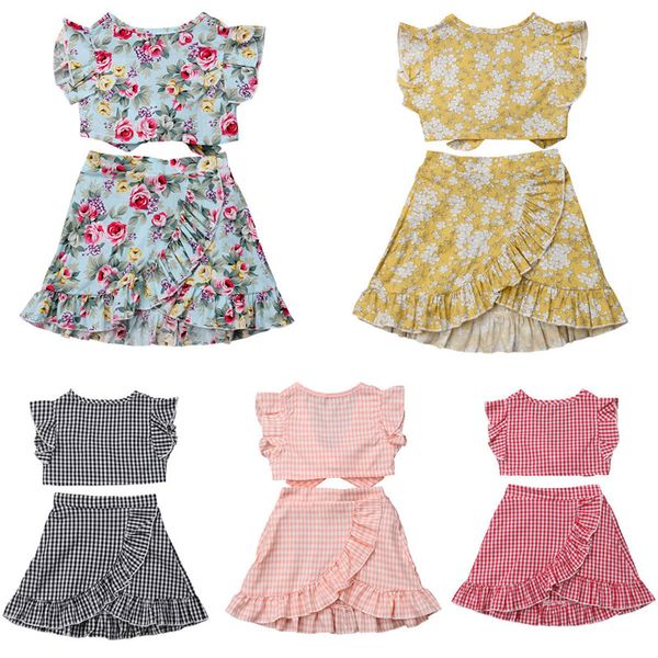

2pcs newborn baby girls clothes set floral ruffle cotton t-shirt+skirts 2pcs outfit infant clothes newborn baby clothing set, White
