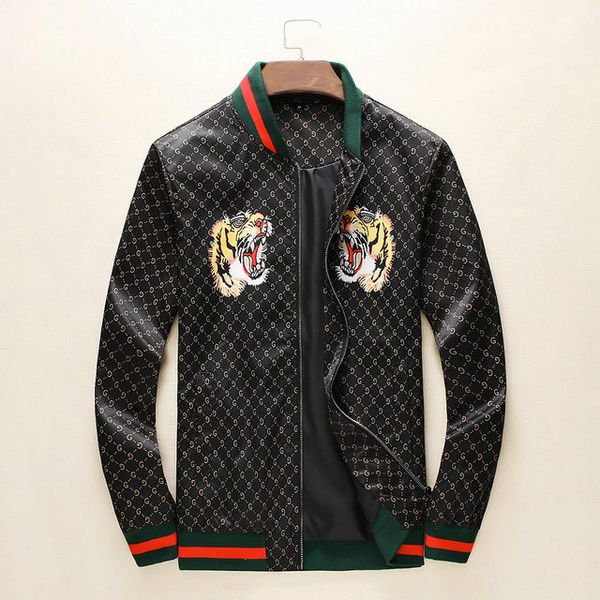 

new designer jacket mens luxury fashion tiger head wind breaker fabric stand-up collar fashionable men's casual jacket size m-3xl, Black;brown