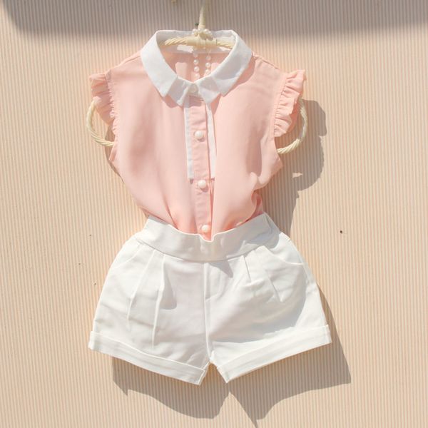 

new arrival girls shirts summer 2020 chiffon cool teenage girls ruffle blouse kids sleeveless turn-down collar vest shirts y200704, White;black
