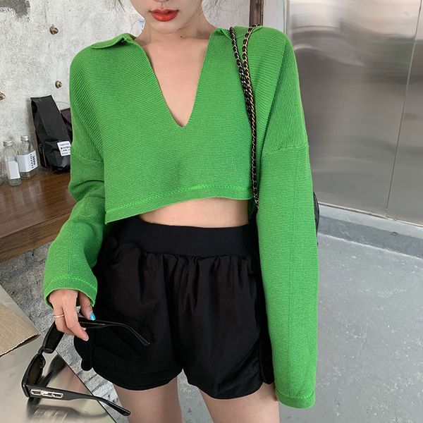 

z-zoux women sweater v-neck long sleeve short pullovers sweaters women white green all match vintage knitting 2019 new, White;black