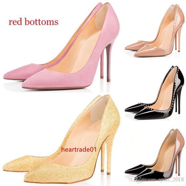 

sale luxury designer women shoes red bottom high heels 8cm 10cm 12cm nude black pink suede leather pointed toes pumps dress shoe