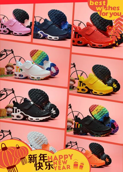 

2019 designer toddler kids mercurial tn breathable tn plus rainbow mesh outdoor running sneakers tns children pour enfants athletic sport tr