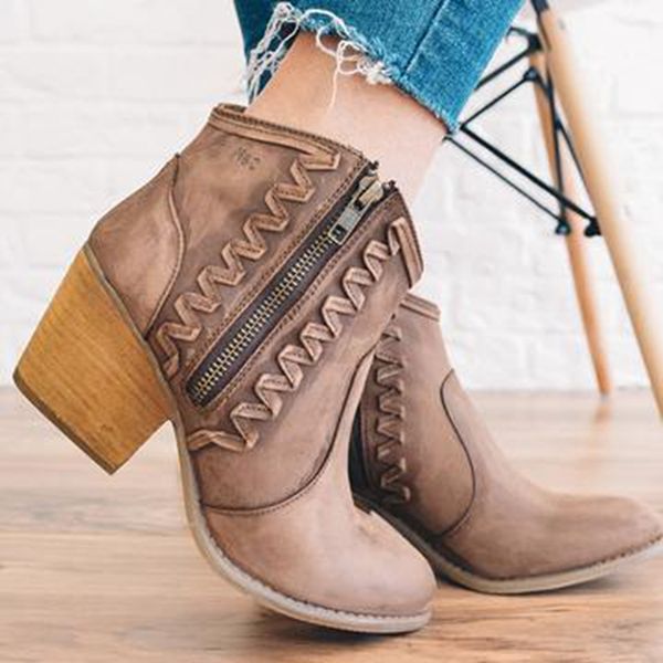 

adisputent new 2019 retro women boots vintage block heel ankle boots side zipper high heels women shoes big sizes 35-43, Black