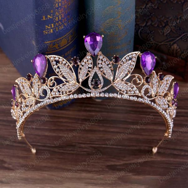 Delicato ed elegante diadema a forma di foglia trasparente e corona di cristallo multicolore sposa diadema accessori per gioielli per capelli da sposa per le donne