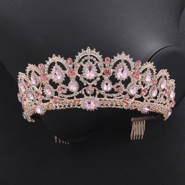 

forseven luxury delicate shining rose gold crystal tiaras crowns diadem hair combs bride bridal wedding party headpieces, Golden;white