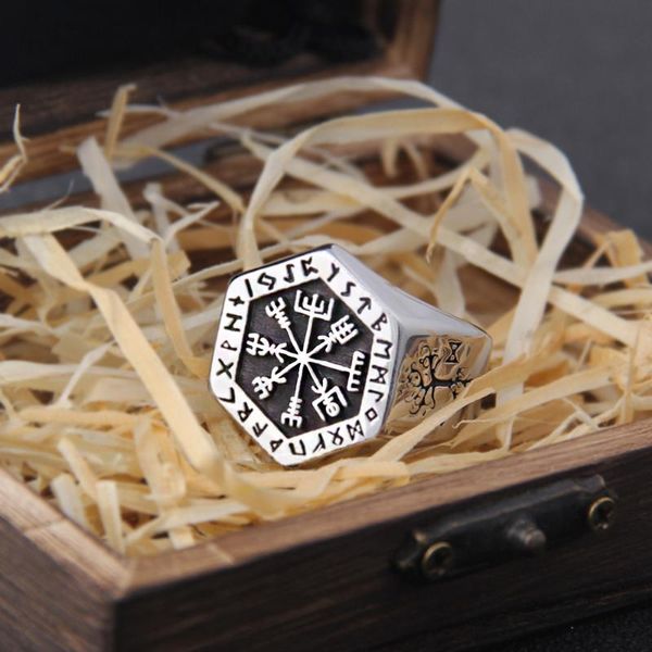 

never fade stainless steel viking compass runic statement rings men vintage color nordic viking totem odin men rings jewelry, Golden;silver