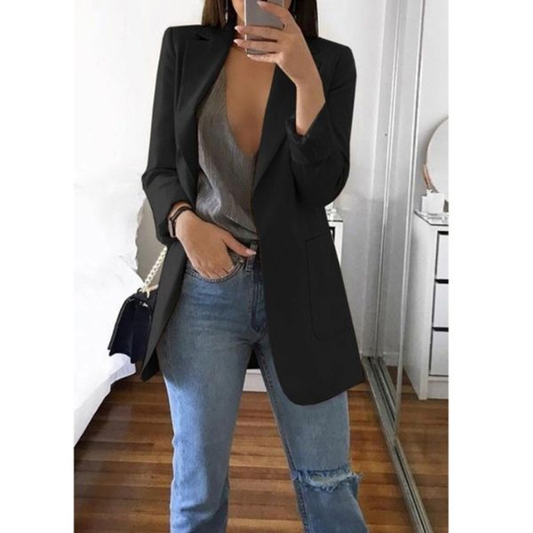 

2019 new women casual long sleeve coat suit office ladies slim cardigan blazer jacket outwear dropshipping, White;black