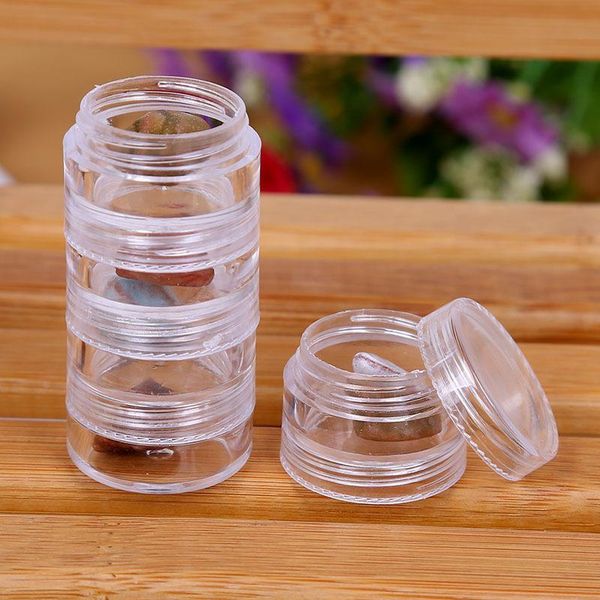 

5ml 5 layer transparent round ps plastic storage container box clear accessories organizer box for beads crafts other small items