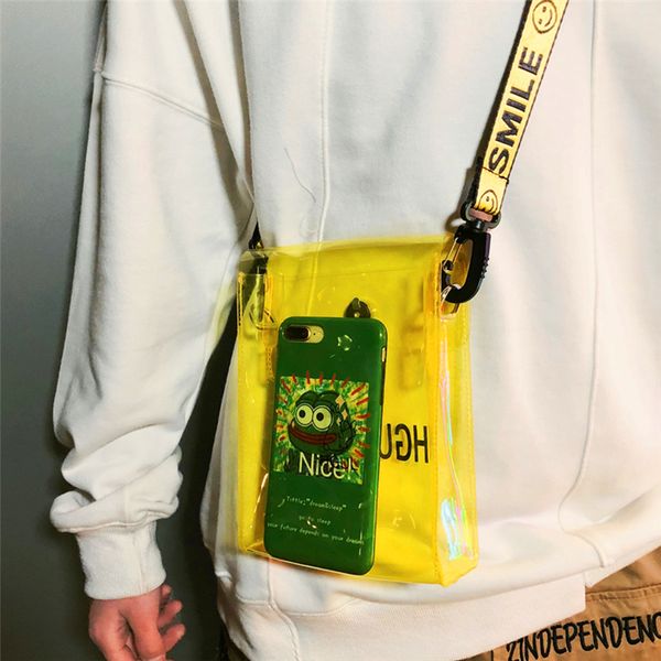 

messenger bag fashion bungee pvc transparent bag couple personality hip hop small chest the single shoulder female