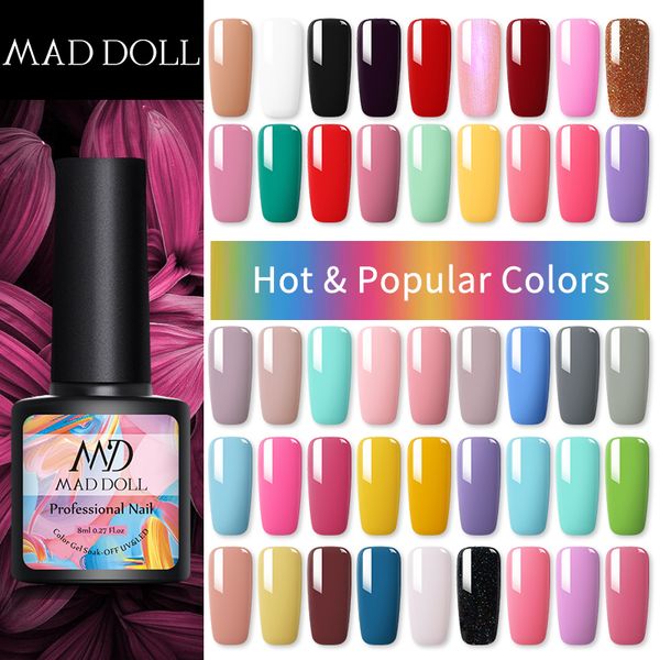 

mad doll 8ml gel polish semi permanent soak off uv gel nail varnish one-snail art beauty decoration varnish 58 colors, Red;pink