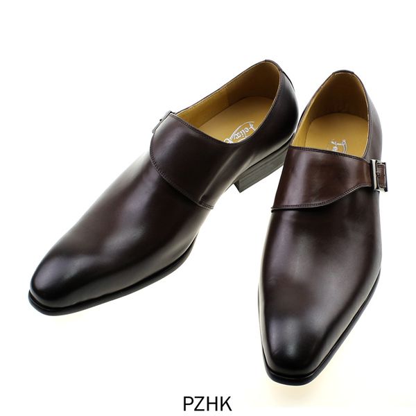 

zapatos de vestir de disenador marca cuero genuino con hebilla para hombre, correa monje, marron, negro, para oficina, Black