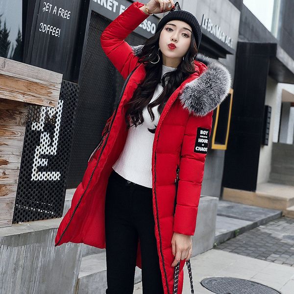 

women's down & parkas women hooded 2021 fur collar jacket padded winter coat female cotton parka mujer slim jackets wxf215, Black